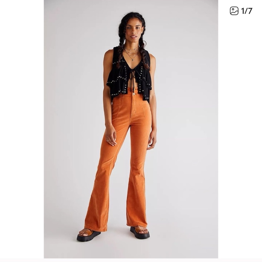 Free People Flare Pants - Cognac Orange